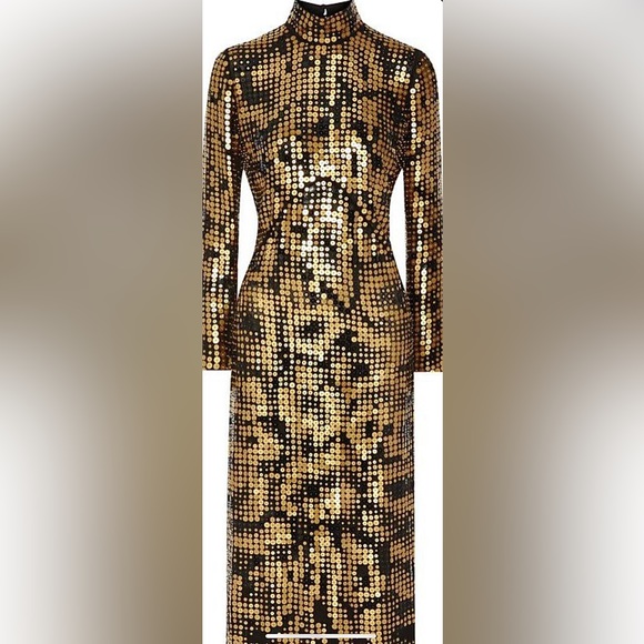 ROBERTO CAVALLI GOWN: open back, sequins, silk, animal print, slit, maxi, formal - Picture 3 of 16